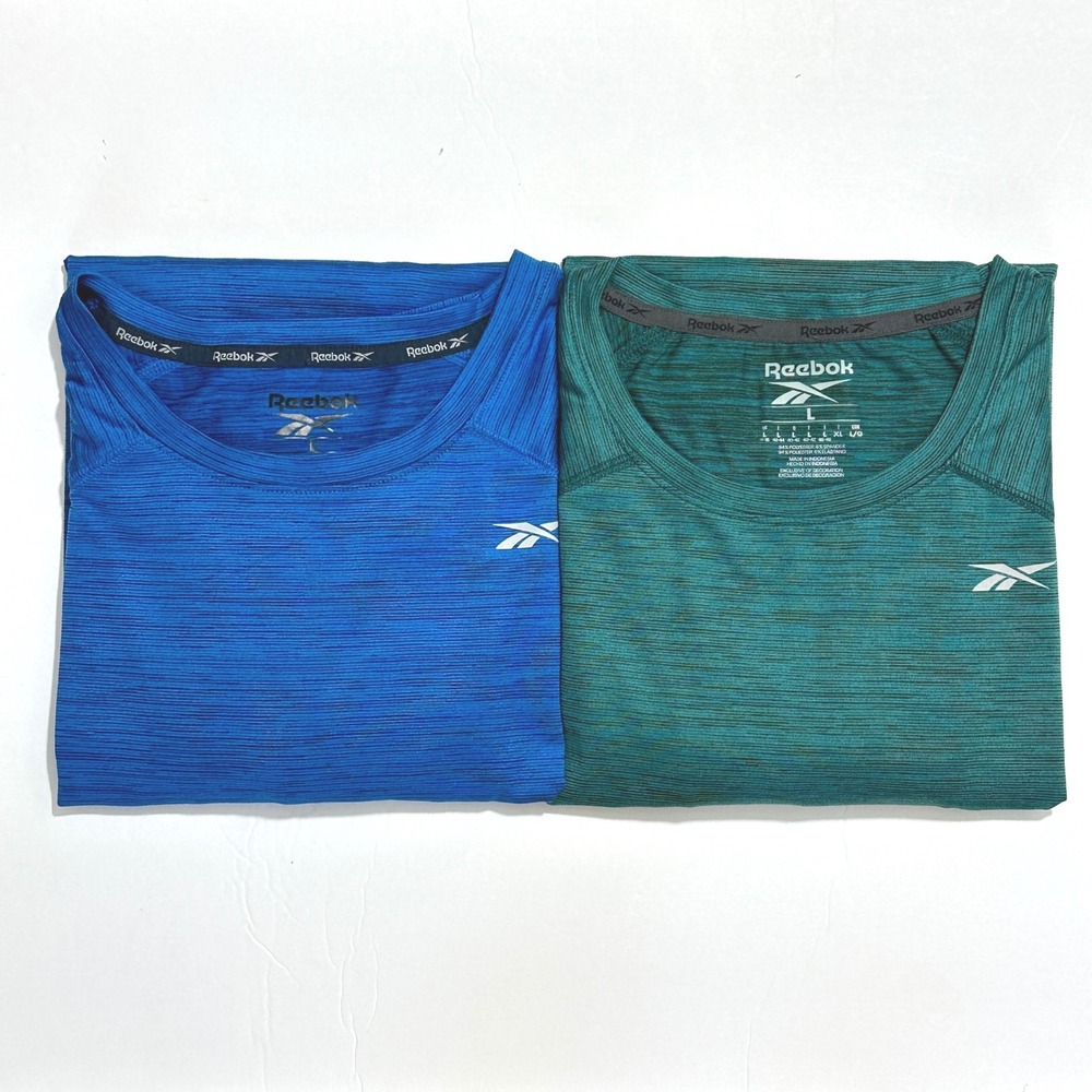 Lot 2 Reebok Speedwick Space Dye Athletic T Shirs Mens L Blue Green Wicking